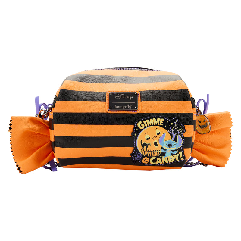 LOUNGEFLY Disney Lilo and Stitch Striped Halloween Candy Wrapper Crossbody Bag  IN STOCK!