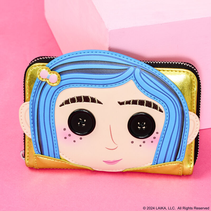 LOUNGEFLY Coraline 15th Anniversary Laika Doll Metallic Cosplay Zip Around Wallet