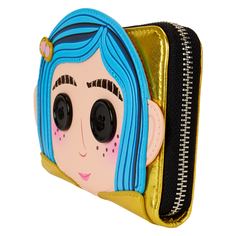 LOUNGEFLY Coraline 15th Anniversary Laika Doll Metallic Cosplay Zip Around Wallet