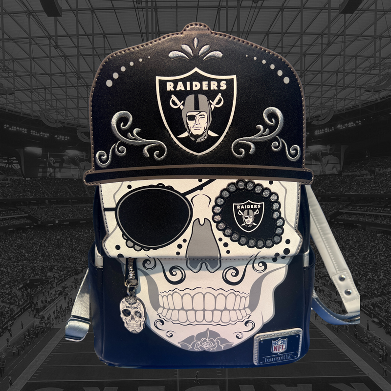 LOUNGEFLY LAS VEGAS RAIDERS DAY OF THE DEAD MINI BACKPACK COLLECTORS OUTLET EXCLUSIVE