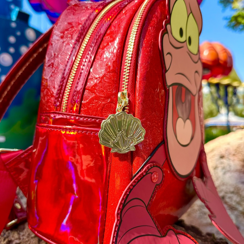 LOUNGEFLY X COLLECTORS OUTLET EXCLUSIVE DISNEY LITTLE MERMAID SEBASTIAN  METALLIC MINI BACKPACK