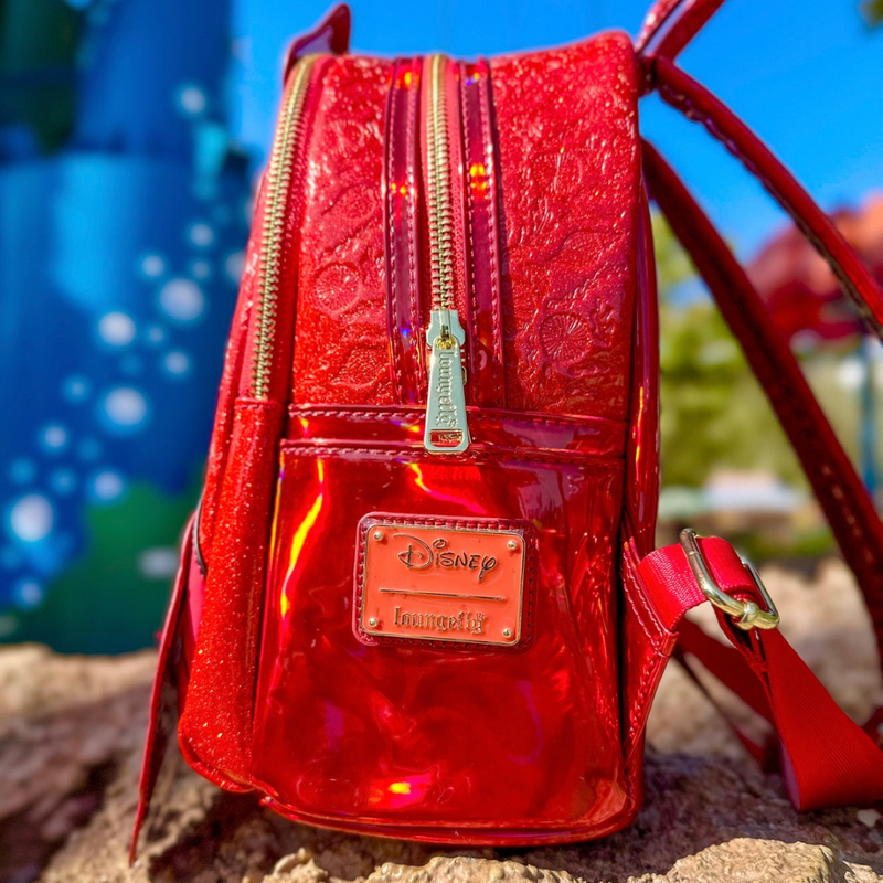 LOUNGEFLY X COLLECTORS OUTLET EXCLUSIVE DISNEY LITTLE MERMAID SEBASTIAN  METALLIC MINI BACKPACK PRE ORDER