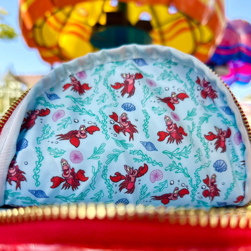 LOUNGEFLY X COLLECTORS OUTLET EXCLUSIVE DISNEY LITTLE MERMAID SEBASTIAN  METALLIC MINI BACKPACK