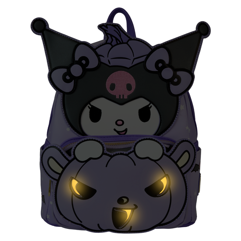 LOUNGEFLY Sanrio Kuromi Pumpkin Light Up Glow Mini Backpack