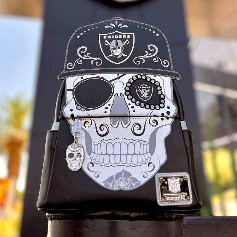 LOUNGEFLY LAS VEGAS RAIDERS DAY OF THE DEAD MINI BACKPACK COLLECTORS OUTLET EXCLUSIVE