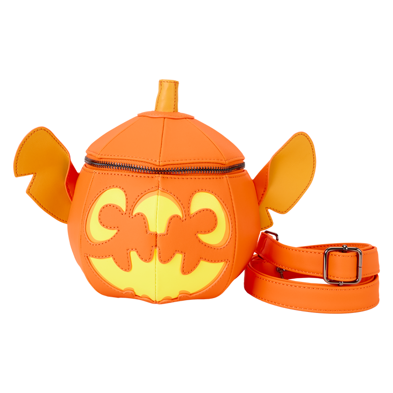 LOUNGEFLY Disney Stitch Pumpkin Head Figural Glow Crossbody Bag