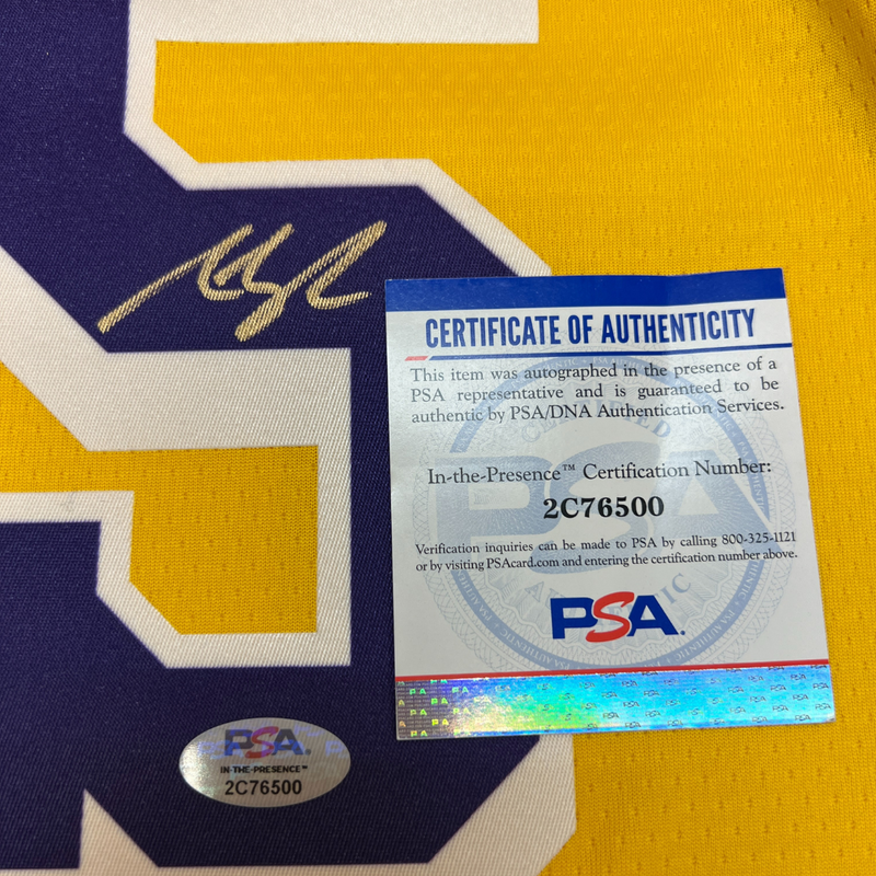AUSTIN REAVES AUTOGRAPHED AUTHENTIC SWINGMAN NBA LAKERS JERSEY YELLOW HOME PSA