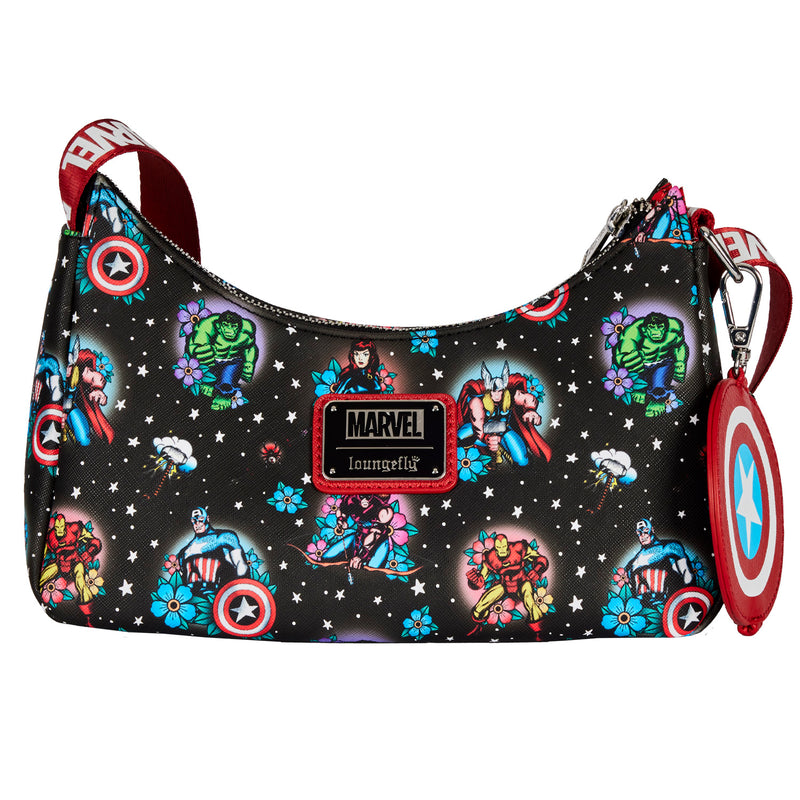 LOUNGEFLY DISNEY Avengers Floral Tattoo Shoulder Bag