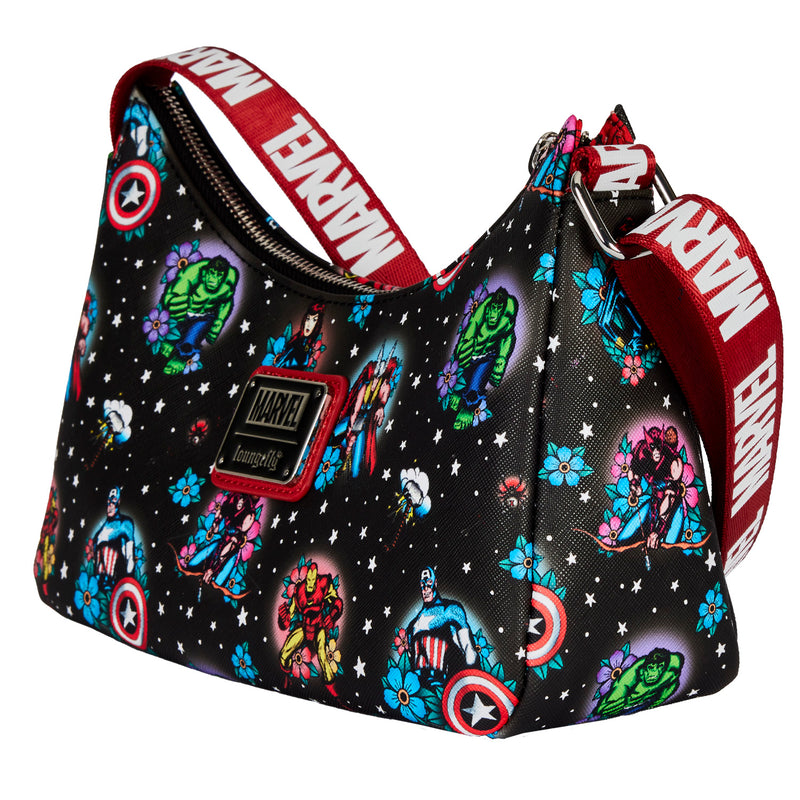 LOUNGEFLY DISNEY Avengers Floral Tattoo Shoulder Bag