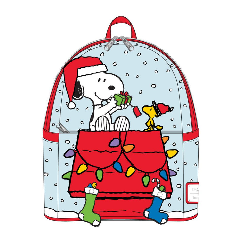 LOUNGEFLY PEANUTS CHRISTMAS SNOOPY AND WOODSTOCK GIFT OF GIVING MINI BACKPACK