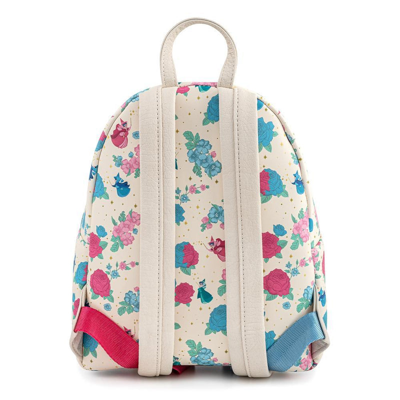 LOUNGEFLY DISNEY SLEEPING BEAUTY FLORAL FAIRY GODMOTHER AOP MINI BACKPACK