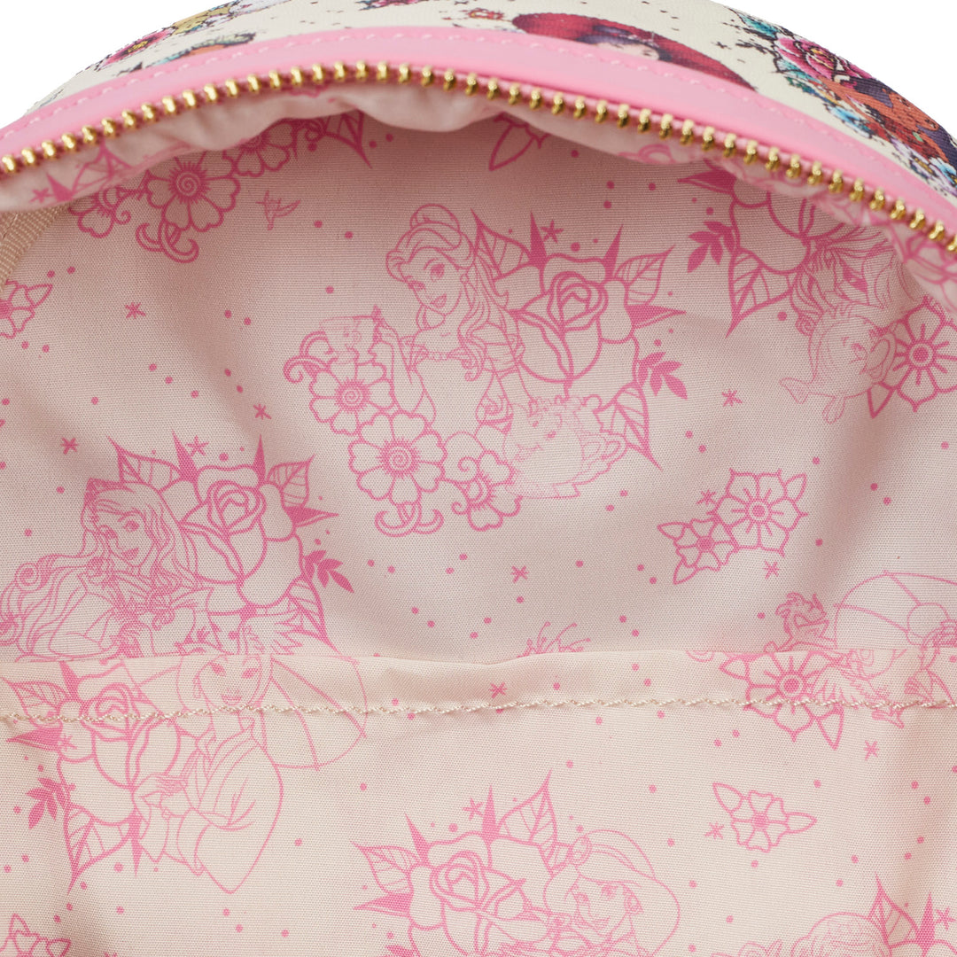 LOUNGEFLY DISNEY Princess Floral Tattoo Mini Backpack LOUNGEFLY DISNEY Princess Floral Tattoo Mini Backpack