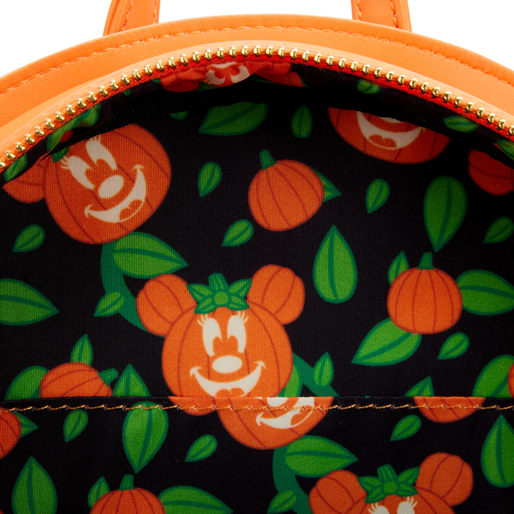 LOUNGEFLY DISNEY MINNIE MOUSE GLOW FACE PUMPKIN MINI BACKPACK