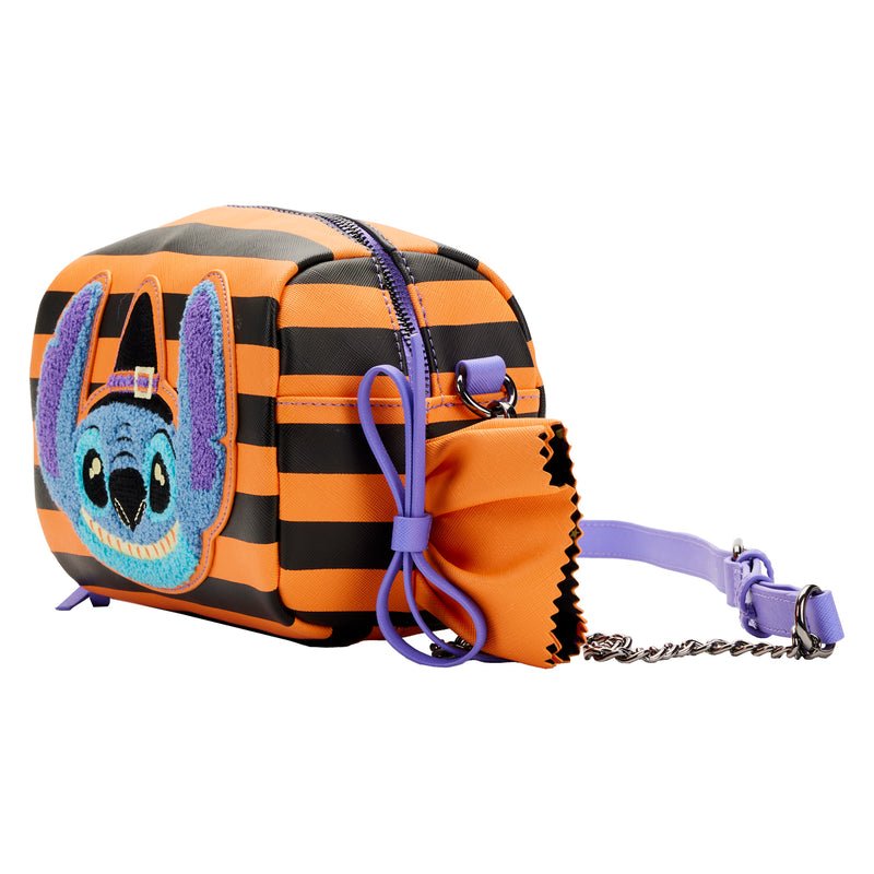 LOUNGEFLY Disney Lilo and Stitch Striped Halloween Candy Wrapper Crossbody Bag  IN STOCK!