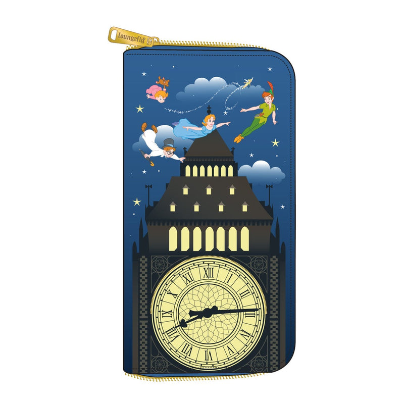 LOUNGEFLY DISNEY Peter Pan Clock Glow in the Dark Zip Around Wallet