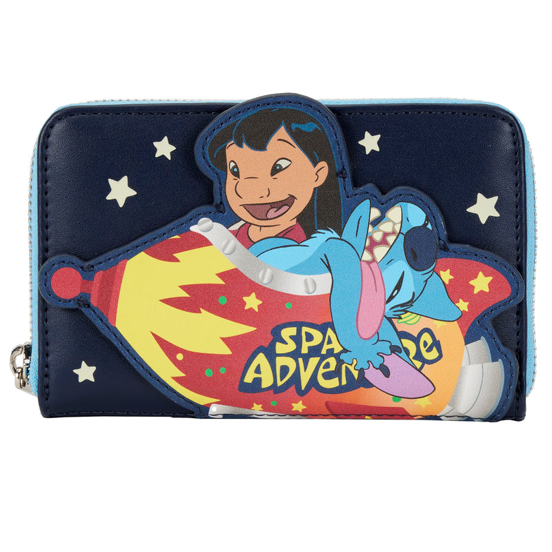 LOUNGEFLY DISNEY Lilo & Stitch Space Adventure Glow in the Dark Zip Around Wallet