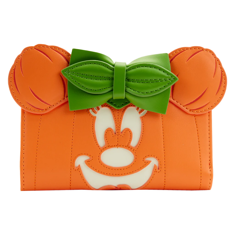 LOUNGEFLY Disney Minnie Mouse Glow in the Dark Pumpkin Flap Wallet IN STOCK