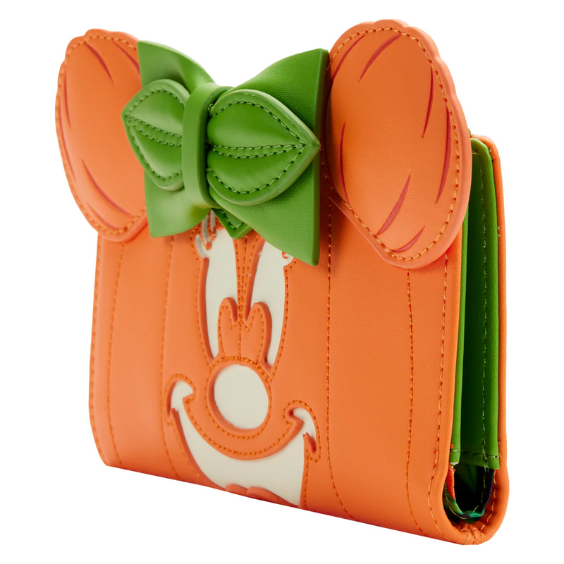 LOUNGEFLY Disney Minnie Mouse Glow in the Dark Pumpkin Flap Wallet IN STOCK