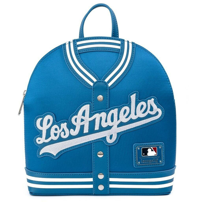 LOUNGEFLY MLB LOS ANGELES DODGERS SATIN CHENILLE LOGO JACKET CONVERTIBLE MINI BACKPACK